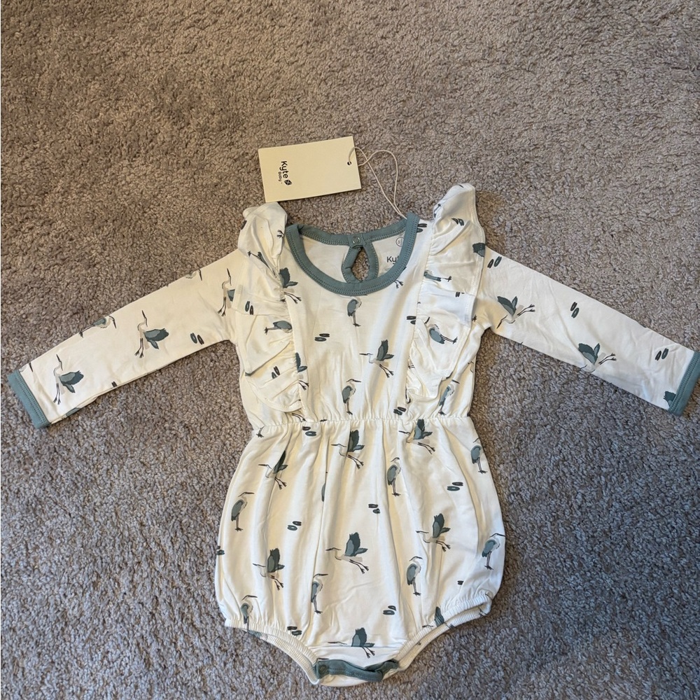 Kyte Baby Cream and Green Bubble Romper